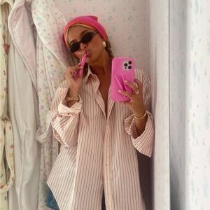 djerf avenue poplin classic shirt pink stripe